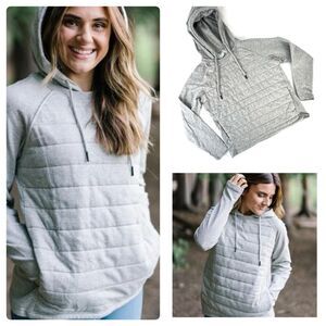 ZYIA Hoodie Womens Pullover Active Gray Combo Quilted Pocket Ladies Medium